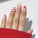 24pcs Christmas Hat Fake Nails Almond French Press on Nails Wearable Resuable False Nail Tips Manicure Christmas Gift for Girl