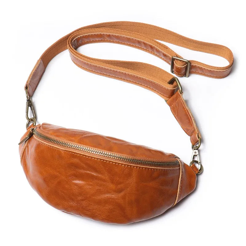 Genuine leather chest bag for men casual crossbody bag waist bag.