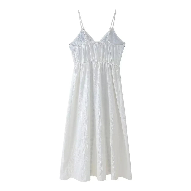 Embroidery Backless Sling Maxi Dress Deep Single Breasted Split Dresses