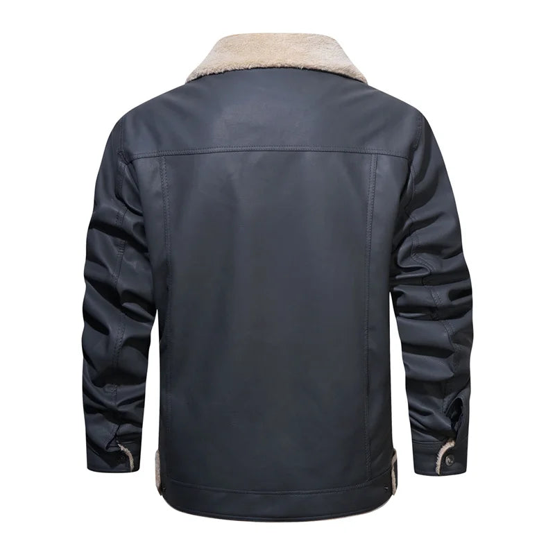 Winter Men's Leather Jackets Thermal Thick Coat Male Fleece Jacket Motorcycle Outwear Mens Clothing