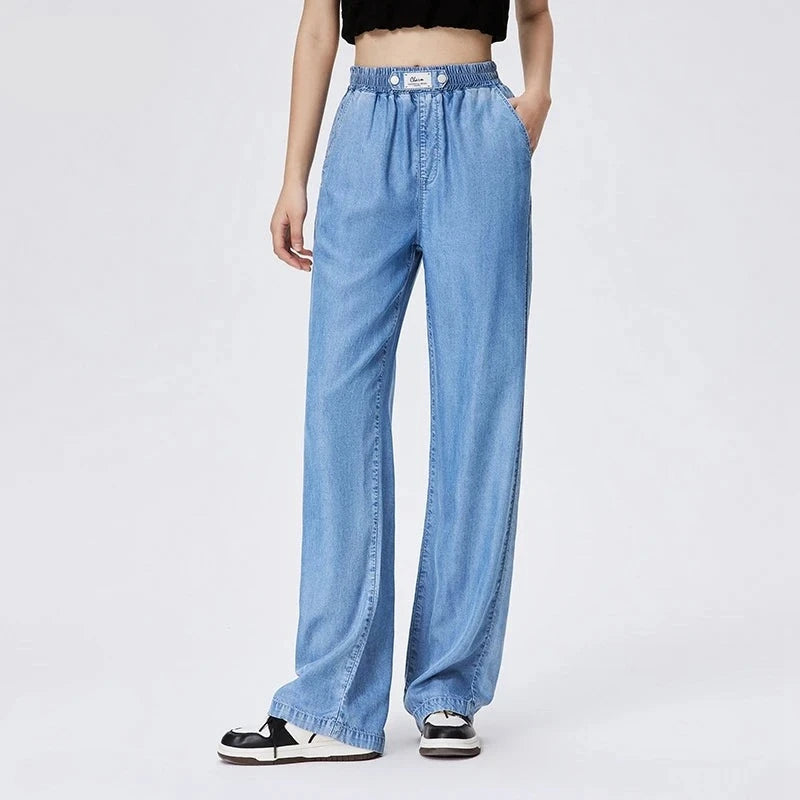 Women Sagging Wide Leg Pants Simple Summer Pants Elastic Waist Pants Trend