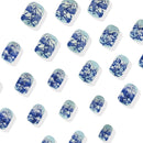 24pcs Blue Square Press on Nails Landscape Nail Tips for Girl Women Wearable False Nails