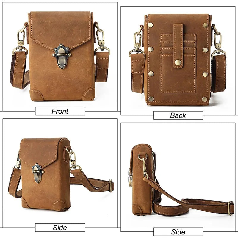 Men Genuine Leather Waist Bag Leather Small Sling Bag Waist Pack Real Leather Shoulder Bag