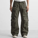 Men Cotton Multi Pocket Design Casual Pants Mid Waist Loose Fit Chic Full Length Trousers