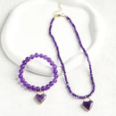 Minimalist Women's Jewelry 4mm Natural Stone Beaded Short Necklace Heart Pendant 8mm Stretch Bracelet