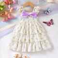 Cute Girls Cake Dress with Big Bow Floral Dress Birthday Princess Wear Summer Clothing 1-6 Years Kids Girl