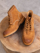 Handmade Mens Retro Real Suede Leather Mid Heel Shoes Work Lace Up Thick Platform Wear Resistant Boots