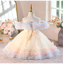 Baby Girl Princess Off Shoulder Dress Sequined Champagne Tulle Gown Kids Frocks 1-4Y
