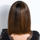 Chocolate Brown Short Straight Bob Human Hair Wig With Bangs For Women Glueless Bob Wig
