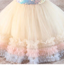 Baby Girl Princess Off Shoulder Dress Sequined Champagne Tulle Gown Kids Frocks 1-4Y