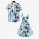 Couple Hawaiian Coconut Tree Ombre Shirt Flare Tank Dress Holiday Couple Outfits