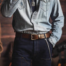 Handmade Extra Thick Men's Belt Brass Pin Buckle Genuine Leather Jeans Tooling Motorcycle Belt