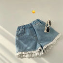 Girls Edition Denim Shorts Children Lace Casual Pants