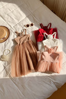 Summer Girls' Dress French Rose Sweet and Mesh Princess Beach Dresses Kids Clothing