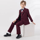 Child Autumn Formal Wine Red Suit Set Kids Performance Host Wedding Party Photography Costume Kids Blazer Vest Pants Bowtie