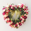 Valentines Wreath For Front Door Heart Shape Artificial Rose Flower Garland Silk Hanging Decoration