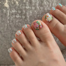 24Pcs Short Square Head Nails Set Press on Daisy Design Fake Toenails Detachable Nails Tips
