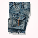 Summer American Retro Denim Cargo Shorts Men's Casual Multi Pocket