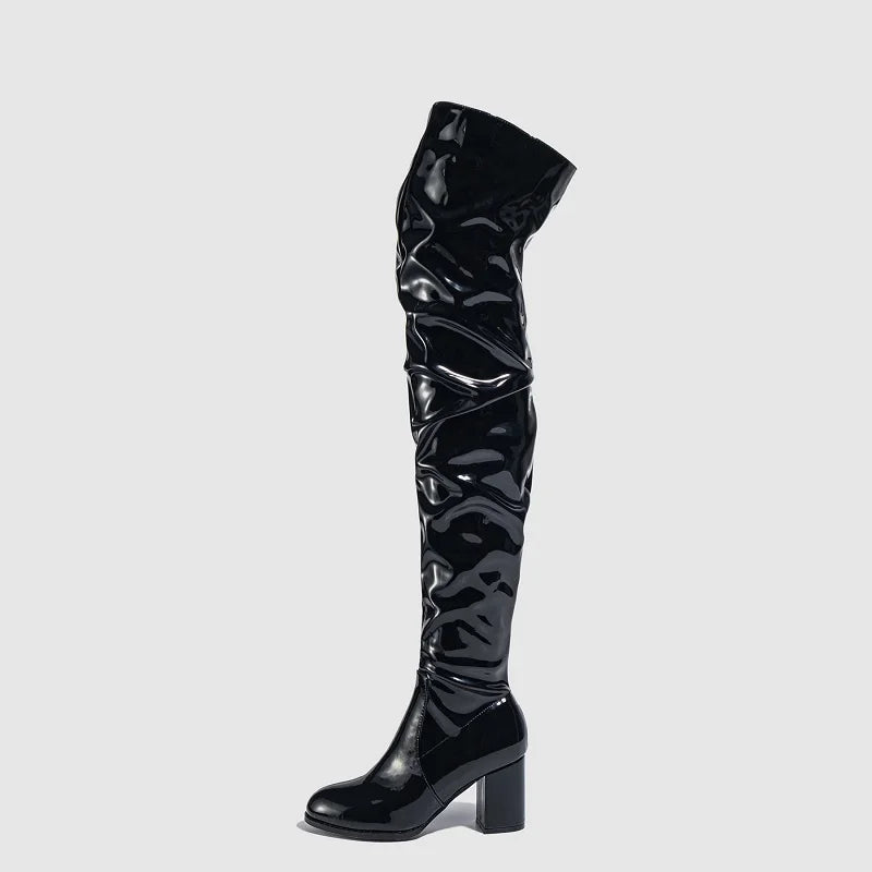 Women High Heel Boots Designer Shoes Microfiber Leather Long Booties Over-the-Knee