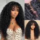 4x2 Minimalist Lace Shaggy Curly Wig With Bangs & Drawstring Human Hair Glueless Wig Ready To Wear