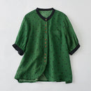 Spring Summer Dot Cotton Linen Blouse Shirt Button Elegant Office Ladies Women Casual Loose Tops