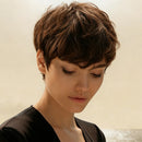 Short Straight Brown Layered Textured Pixie Cut Human Hair Wig For Women