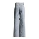 Floral Casual Denim Trousers For Women Spliced Button Wide Leg Pants
