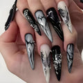 Purple Gradient Flower Nails Press on Long Stiletto Nails Silvery Line Wearable Full Cover Nails Tips
