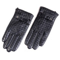 Men's Leather Winter Warm Formal Woven Design Classical Driving Riding Touch Screen Short Gloves