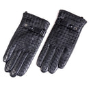 Men's Leather Winter Warm Formal Woven Design Classical Driving Riding Touch Screen Short Gloves