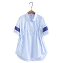 Women Blouse Summer Short Sleeve Contrast Lyocell Tops Loose Oversized Curve Clothes