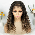 Knotless Box Braided Wigs with Curly Ends Lace Boho Braided Lace Wigs Lace Frontal Braids Wig for Women