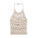 Summer Women's Hollow Knitted Hanging Neck Collar Backless Vest Hawaii Beach Party Tops Female Clothing