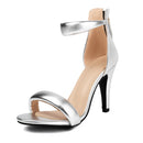 Silver high-heeled sandal on a white background, Obroi