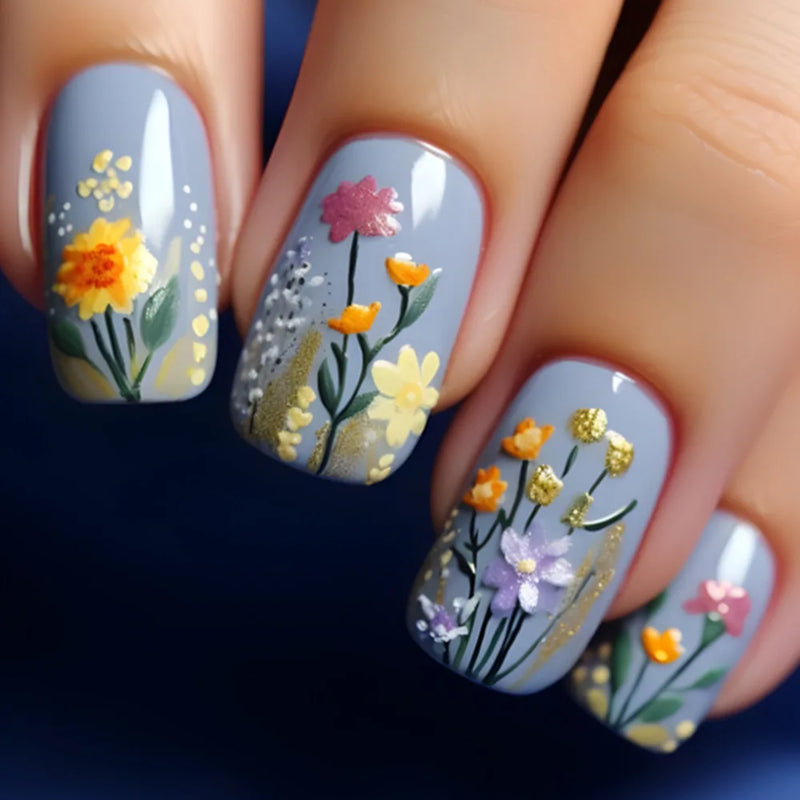 Press on False Nails Butterfly Pattern Fake Nails Wearable Long Square Nail Art Nail