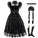 Wednesday Black Lace Halloween Dress Up Girl's Birthday Party Performance Dress New Girl Role Playing Dress