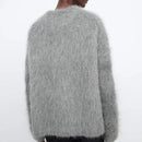Women's Sweater Simple Plush Crew Neck Knitted Sweater Alpaca Wool Pullover Tops