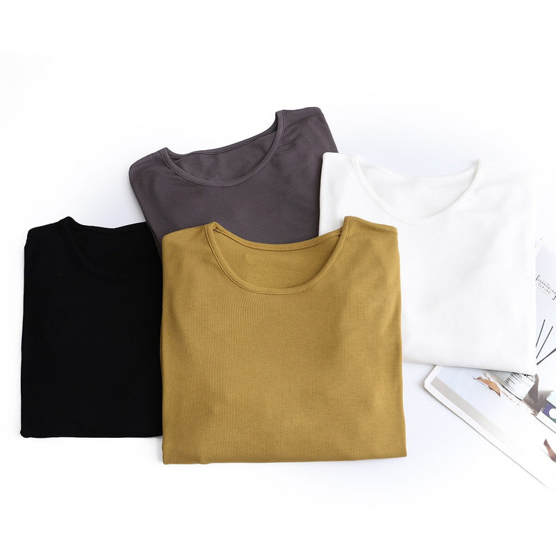 Autumn T-Shirt Women Clothing High Stretch Slim Fit Cotton Tops Basics O-Neck Long Sleeve Solid Tees