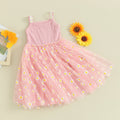 Pink dress with daisy pattern on a light green background, Obroi