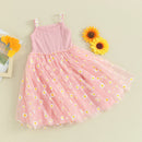 Pink dress with daisy pattern on a light green background, Obroi