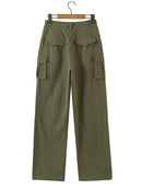 American Vintage Cargo Pants Autumn Street High Waist Loose Pocket Decoration Wide Leg Casual Pants Woman