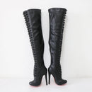 Retro Round Toe Mid Thigh High Boots Women High Heel Long Boot Rear Zipper Custom Thick Thighs