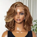Honey Blonde Human Hair Bob Wig, 13x4 HD Lace Front Body Wave, 4/27 Ombre Highlight Glueless Wig for Women