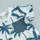 Toddler Infant Boy Summer Clothes Suits Beach Style Tree Sleeve Crew Neck T-Shirts and Elastic Waist Shorts 2Pcs Set