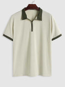 Polo Shirt for Men Spliced Streetwear Short Sleeves Tees Quarter Zipper Spring Summer Unisex T-shirts