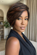 Glueless Side Part Pixie Cut Human Hair Wig Brown Highlight Layered Short Bob Wig Pre Plucked Hairline