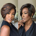 Glueless Side Part Pixie Cut Human Hair Wig Brown Highlight Layered Short Bob Wig Pre Plucked Hairline