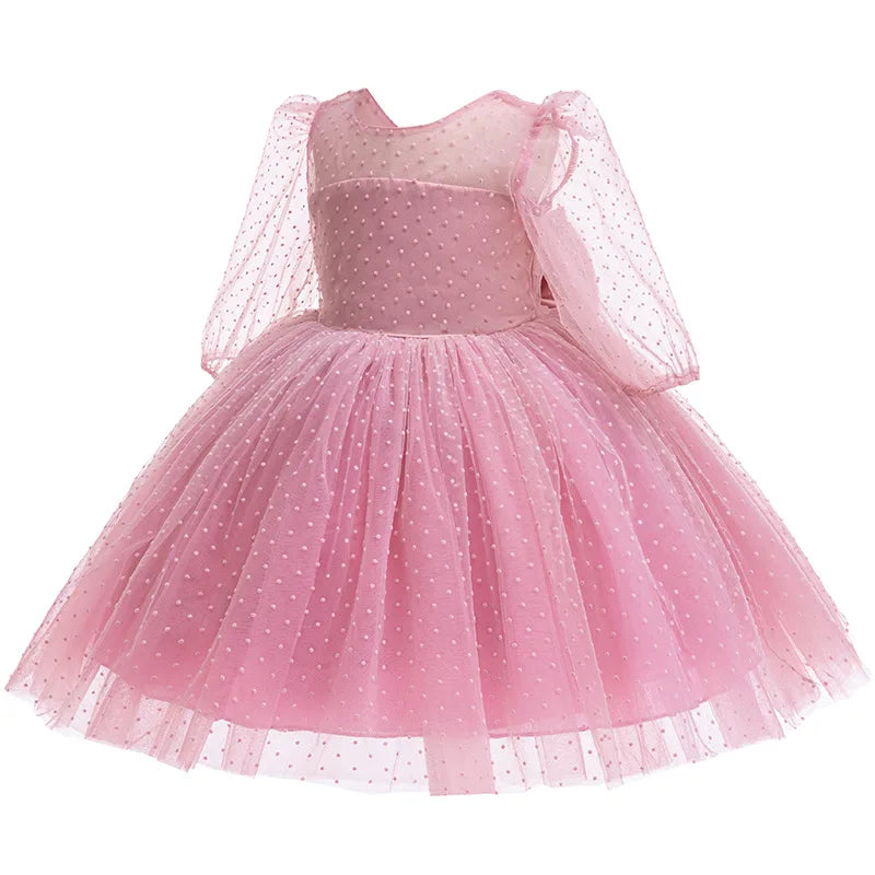 Baby Girls Dress Summer Mesh Bow Little Princess Dress Christmas Birthday Gift 1-6 Years Kids Clothes