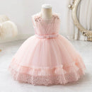 Summer Baby Dresses Pearls Lace Birthday Dress for Toddler Wedding Party Gown