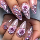 Purple Flower Press on Nails 24Pcs Wearable Fake Nails Flower Woman DIY Manicure Acrylic False Nails Tips
